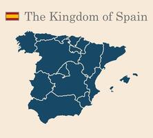 Spain map. Spain map with flag isolated on beige background. With detailed regions. Perfect for educational, geographical, and travel-related projects. vector