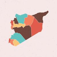 Flat colored Syria map. Vintage color. Outline with division to region. Syria map isolated on white background illustration map. vector