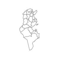 Tunisia outline map with division to region. Tunisia map isolated on white background illustration. vector