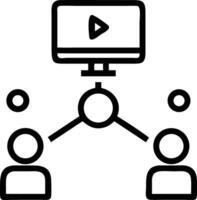 Illustration of a conference setup with two participants connected to a screen device vector