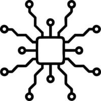 Illustration of a central processing unit or microchip with multiple connections around a square core vector