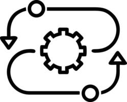 Outline illustration of a gear in the center with arrows and circles indicating a cycle process flow vector