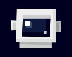 Square Astronaut Helmet cartoon . Head in Cubic white Spacesuit. Child character Spaceman. Space explorer, spaceship pilot, galactic traveler. Isolated avatar on dark background. illustration vector