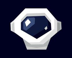 Angular Astronaut Helmet. Pentagonal fantasy Spacesuit. Unusual element of white space suit. Funny cartoon hero Head. Isolated Spaceman avatar on dark background. Flat style. illustration vector