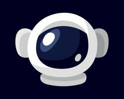 Cartoon Astronaut Helmet. Head in round white Spacesuit. Child character Spaceman. Space explorer, spaceship pilot, galactic traveler. Isolated avatar on dark background. Flat illustration vector