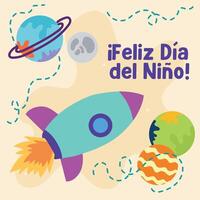Rocket with planets around. vector