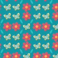 Playful Teal Pattern with Butterflies and Flowers for Design Projects vector