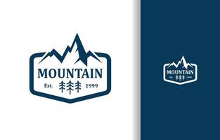 A LOGO OF MOUNTAIN SILHOUETTE WITH TREE AND FRAME FOR NATURE COMPANY vector
