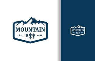 A LOGO OF MOUNTAIN WITH TREE AND FRAME IN BLUE COLOR FOR NATURE COMPANY vector