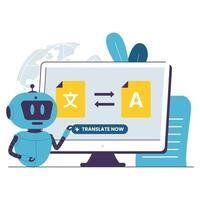 Flat Illustration of AI Robot Performing Automatic Language Translation vector