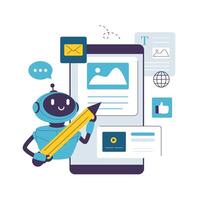 Flat Illustration of a AI Robot Generating Digital Content vector