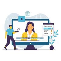 Flat Illustration of AI-Powered Auto Subtitle Feature vector