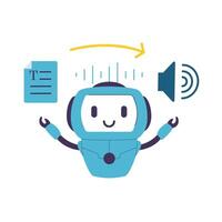 Flat Illustration of AI Robot Converting Text Document into Speech Output vector