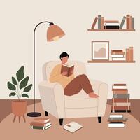 Man enjoying quiet reading time in warm home corner vector