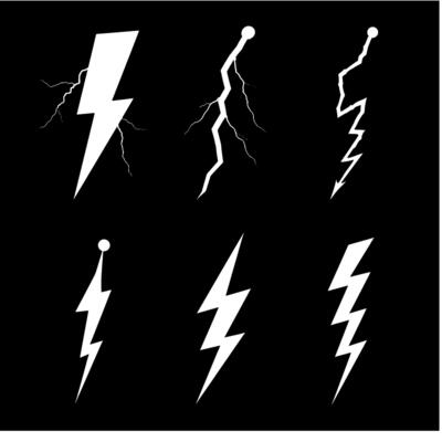 White Lightning Bolt Icon Set 7 Variations