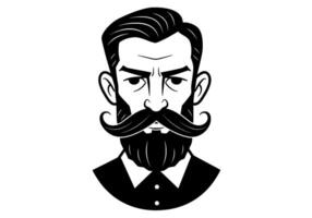 Monochrome Man with Handlebar Mustache vector