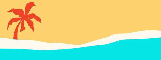 Tropical summer horizontal design templates with copy space, palm tree, wave, sky on colorful background for banner, greeting card, summer beach poster, social media, advertising. Fun concept vector