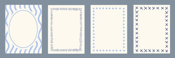Set of wavy frames. Doodle wave edge borders. Retro Dolce Vita curved shapes, rectangular, oval, circular elements, frame, forms. Abstract vintage geometric posters. Whimsical summer pattern. vector
