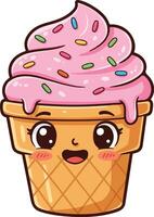 Cute ice cream cone illustration vector