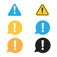 Various colored exclamation point symbols represent caution and warning on a clean white background vector