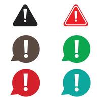 Assorted warning signs display exclamation points, conveyed in shapes and colors on a white background vector