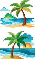 Tropical Beach Scene with Palm Trees and Ocean View vector