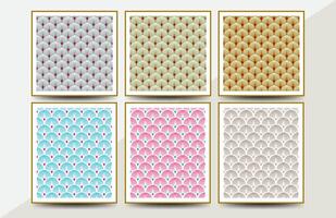 A pack of 6 Japanese-style scallop patterns with subtle textures and soft colors. Ideal for paper, packaging, or fabric design vector