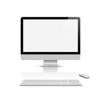 Realistic modern monitor front view with keyboard and mouse vector