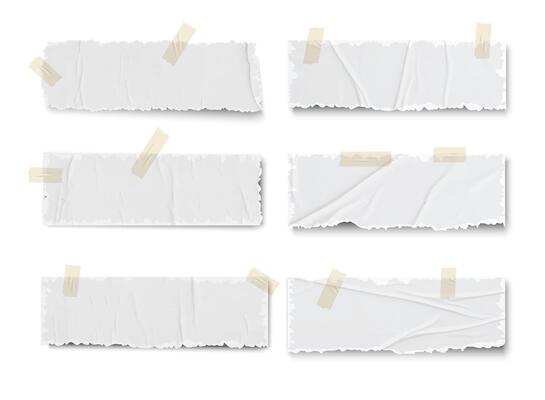 Crumpled torn pieces of paper with adhesive tape