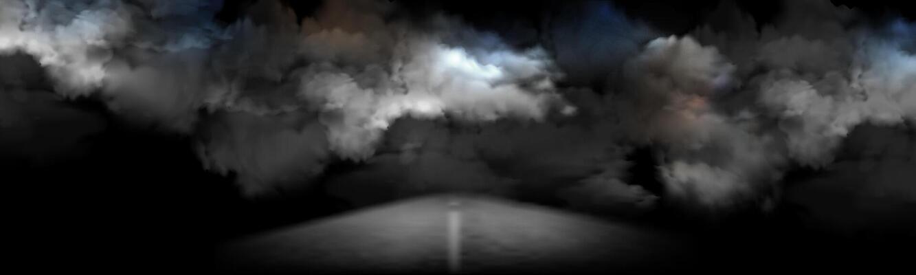 Smoke above road, horizontal highway surface with mysterious horror smog