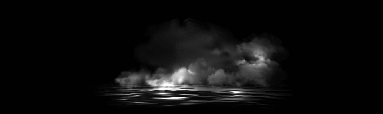 Smoke ,cloudy of fog, haze, steam or mist above horizontal water surface