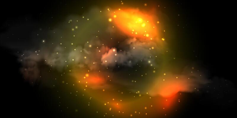 Realistic black fiery texture of fantastic space galaxy background