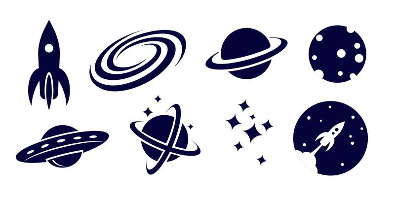 Set of space icon in flat design style