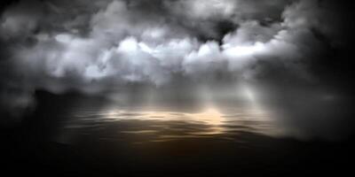 Clouds,smoke,fog, haze, steam or mist with rays above water surface vector