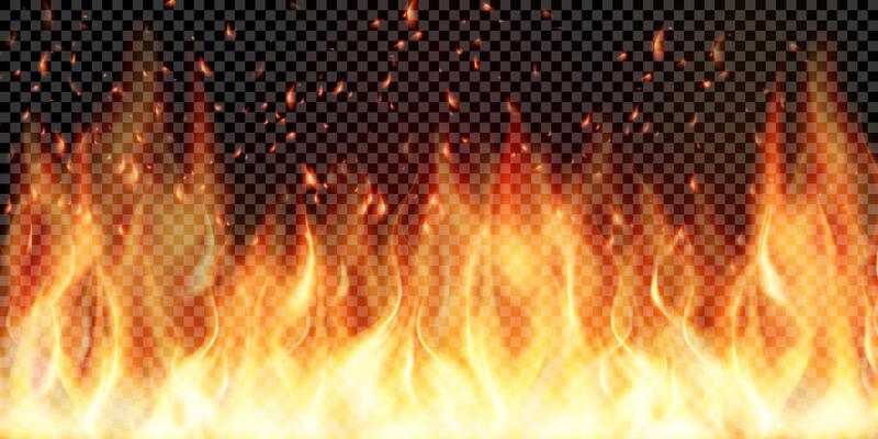 Flame with ember particles and fume