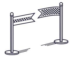 Two race track flags with checkered patterns in a clean black and white line art design vector