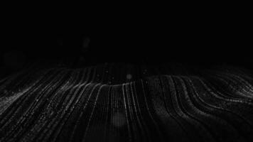 Black line wave space. VJ loop. Animation data visualize with line and noise displacement motion wave spline on dark background. map travel concept. Abstract digital data wave video