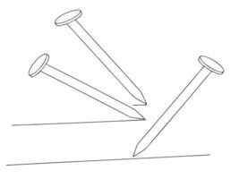Simple line drawing of three nails showing a construction theme and building elements vector