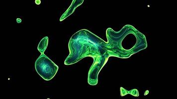 Abstract green liquid on isolated background. Flowing and connecting acid drops. 4k loop. Chemical substance black. Glow bionic liquid virus. Macro organic eco particles. Glossy shiny green liquid video