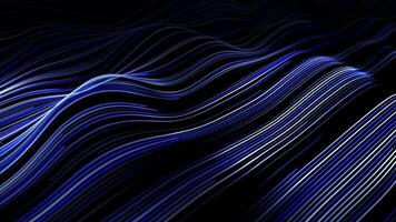 Abstract digital data wave with glowing particles and dynamic lines on a dark background, concept of technology and data visualization. Loop 3d animation video