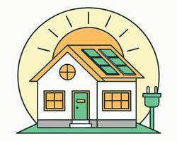 A clean illustration of a house with solar panels and the concept of green energy vector