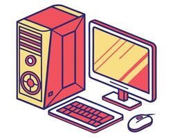 Isometric illustration of a desktop computer setup with monitor keyboard mouse and tower vector