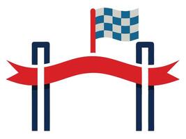 Simple illustration of a finish line with checkered flag and red ribbon vector