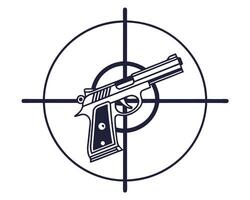 Black and white illustration of a handgun weapon aiming target for security or danger concepts vector