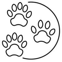 Simple black and white illustration of paw prints and a curved line element forming a design vector