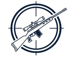 Sniper rifle with scope icon inside a target circle for shooting and precision aiming vector