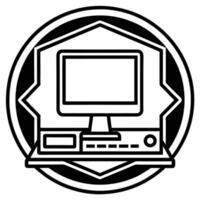 Modern computer display icon depicting technology and digital connectivity within a circular border vector