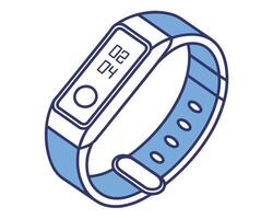Digital fitness tracker smartwatch illustration in blue and white with time display vector