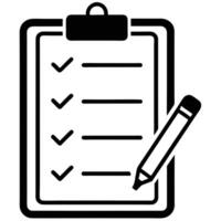 Simple black and white checklist on clipboard with pencil for task management design vector
