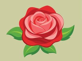Artistic illustration of a vibrant red rose with lush green leaves and a neutral background vector